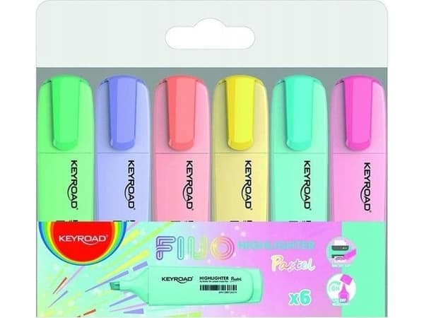 KEYROAD highlighter pastell 6 stk boks i blandede farger KR972174