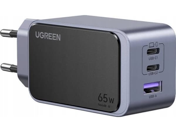 Ugreen Nexode Air 65W sieninis kroviklis, USB + 2x USB-C pilkos spalvos, Innendørs, AC, Grå Grå