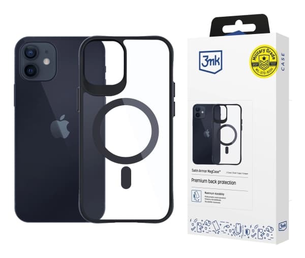 3MK Satin Armor MagCase, Omslag, Apple, iPhone 12 Pro, iPhone 12, 15,5 cm (6.1"), Svart, Transparent
