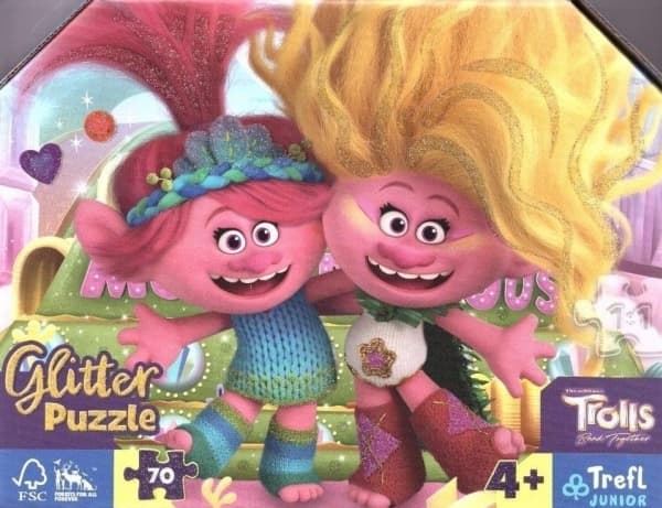 Trefl Puzzle 70 brikker glitter i en Glitter Trolls veske. Trolls 3 53021 Trefl