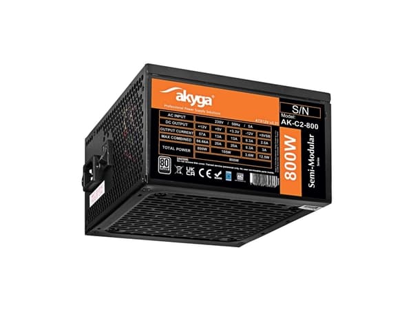 Zasilacz ATX 800W Akyga AK-C2-800 Semi-Modular P4+4 2x PCI-E 6+2 pin 6x SATA 3x Molex FAN 12cm