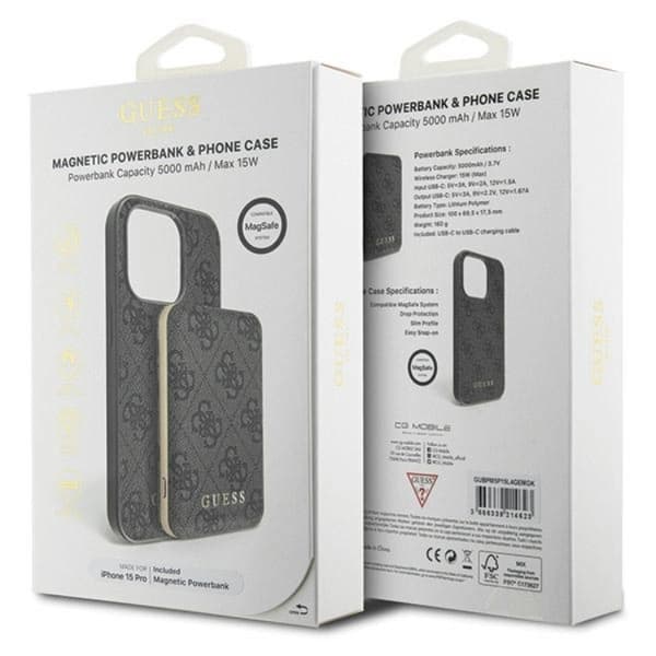 Guess iPhone 13 Pro Max Mobilskal Med Powerbank 5000mAh Magsafe Metal Logo