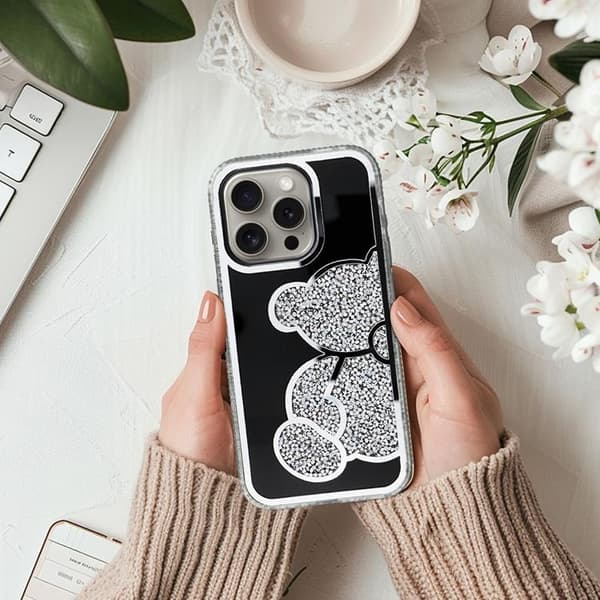 iPhone 14 Pro Mobilskal Teddy Bear - Silver