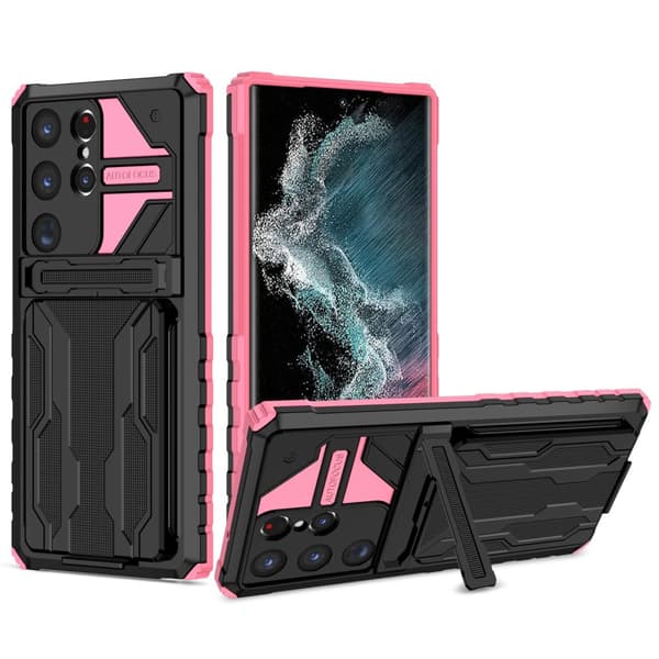 Lyxigt Wallet Skyddsskal för Samsung Galaxy S24 Ultra Rosa