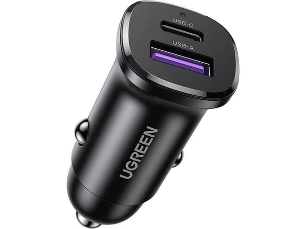 Ugreen EC305 USB-C + USB autolaturi, 30W (musta)