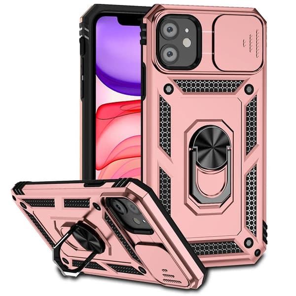iPhone 12 - Robust Skal med 360° Roterande Ringhållare Roséguld