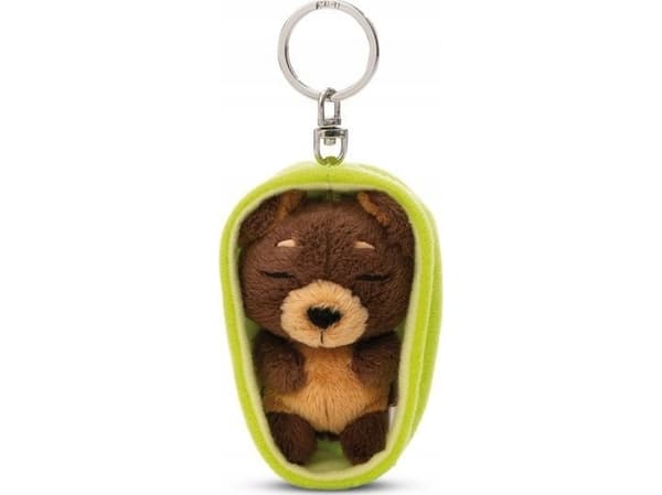 NICI 49990 Sleeping Pets hund nyckelring brun 8cm, korg grön