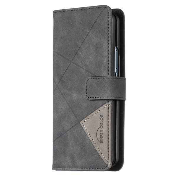 BINFEN COLOR för Samsung Galaxy Z Fold6 5G Skal i PU-läder med Geometriskt Mönster - Svart