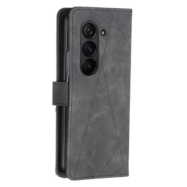 BINFEN COLOR för Samsung Galaxy Z Fold6 5G Skal i PU-läder med Geometriskt Mönster - Svart