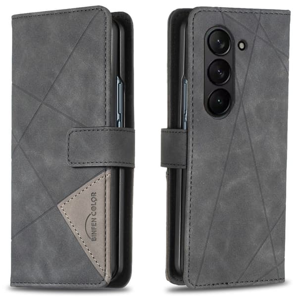 BINFEN COLOR för Samsung Galaxy Z Fold6 5G Skal i PU-läder med Geometriskt Mönster - Svart