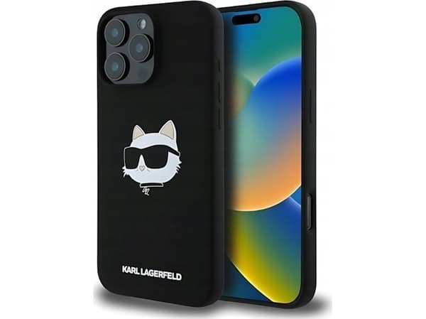 Karl Lagerfeld Flytende silikon Choupette Head MagSafe Apple iPhone 16 Pro Max telefondeksel i svart farge