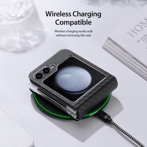 DUX DUCIS Bril Series Samsung Galaxy Z Flip6 5G Kotelo Nahkaa + PC Suojakuori - Musta