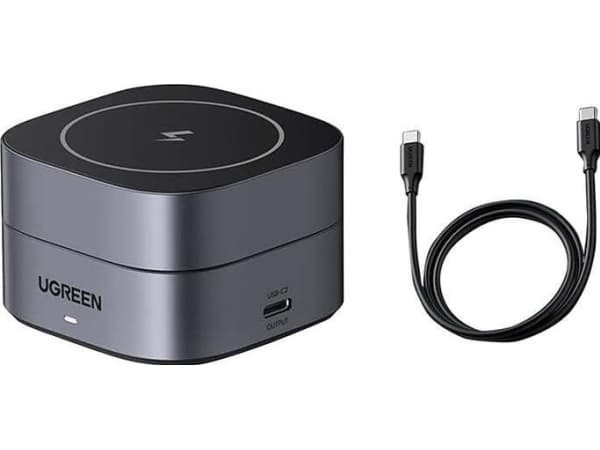 Qi 2-in-1 induktiivinen laturi Ugreen W256 iPhonelle, AirPods, 20W (musta) + USB-C USB-C-kaapeli 1m