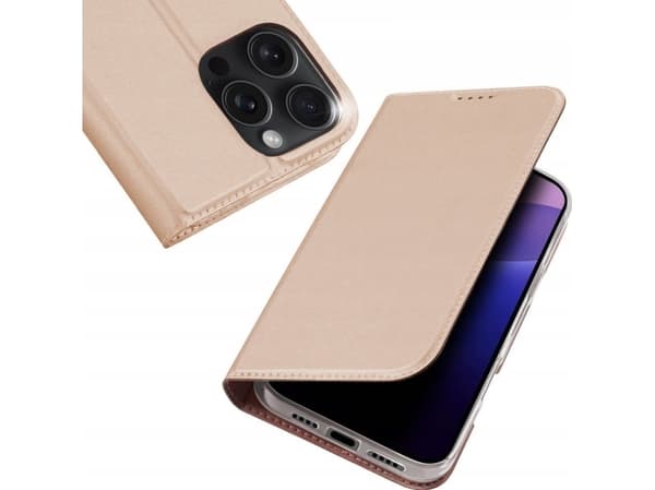 Etui Dux Ducis Skin Pro på iPhone 16 Pro Max med klapp og skjerm på kartet - różowe