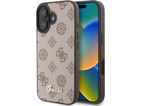 Guess GUHMP16SPGPYSW iPhone 16 6.1" ruda/ruda kietas dėklas Peony Script MagSafe