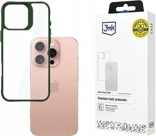 3MK Satin Armor Case+, Omslag, Apple, iPhone 16 Pro, 16 cm (6.3"), Grön, Transparent