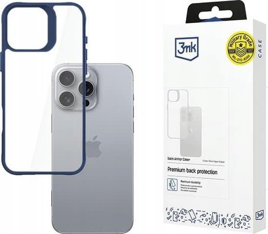 3MK Satin Armor Case+, Omslag, Apple, iPhone 16 Pro Max, 17,5 cm (6.9"), Blå, Transparent