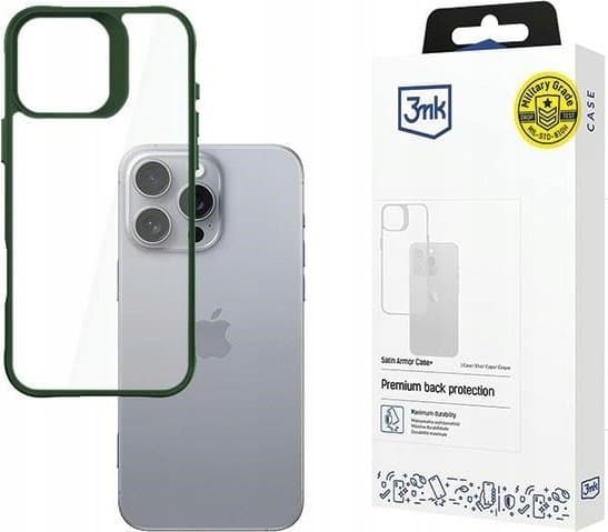 3MK Satin Armor Case+, Omslag, Apple, iPhone 16 Pro Max, 17,5 cm (6.9"), Grön, Transparent