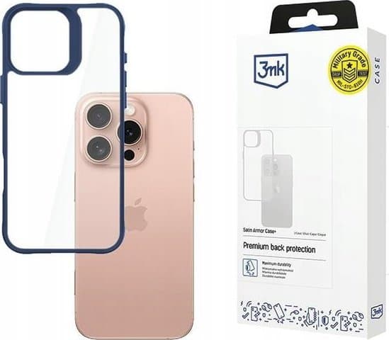 3MK Satin Armor Case+, Omslag, Apple, iPhone 16 Pro, 16 cm (6.3"), Blå, Transparent