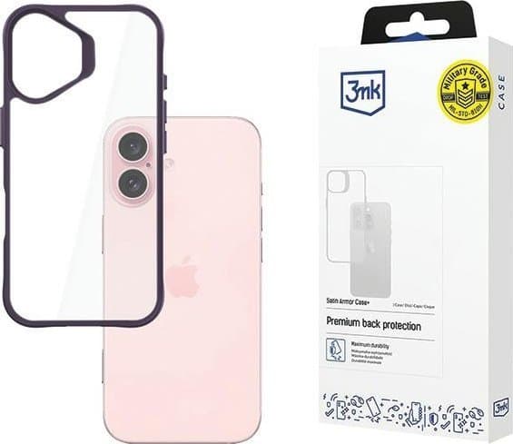 3MK Satin Armor Case+, Omslag, Apple, iPhone 16, 15,5 cm (6.1"), Lila, Transparent