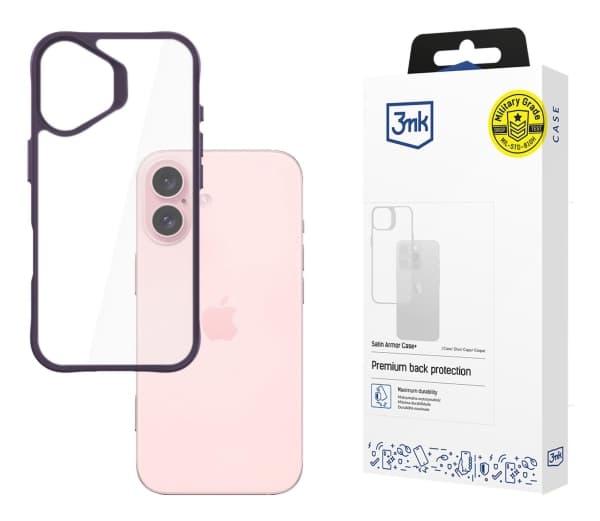 3MK Satin Armor Case+, Omslag, Apple, iPhone 16, 15,5 cm (6.1"), Lila, Transparent
