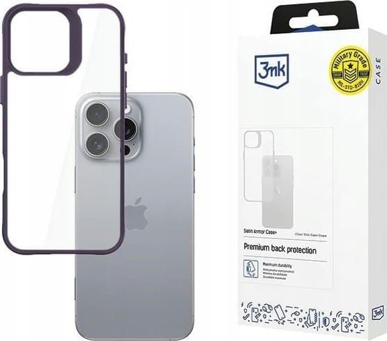 3MK SatinArmor+ Apple iPhone 16 Pro Max 6.9" kotelo violetti sotilaallinen luokka