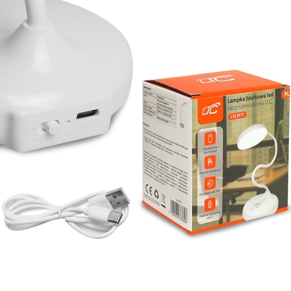 LTC LED Skrivbordslampa med Trådlös Laddare 10W - Vit