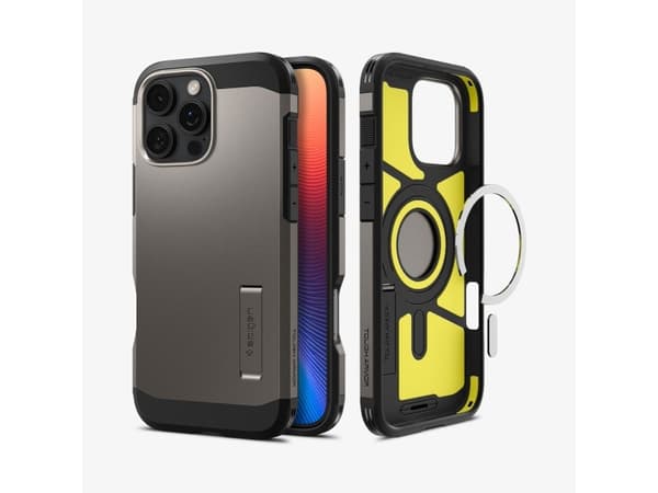 Spigen Tough Armor AI MagFit - Baksidesskydd för mobiltelefon - MagSafe-kompatibilitet - polykarbonat, termoplastisk polyuretan (TPU), stötskum - gun