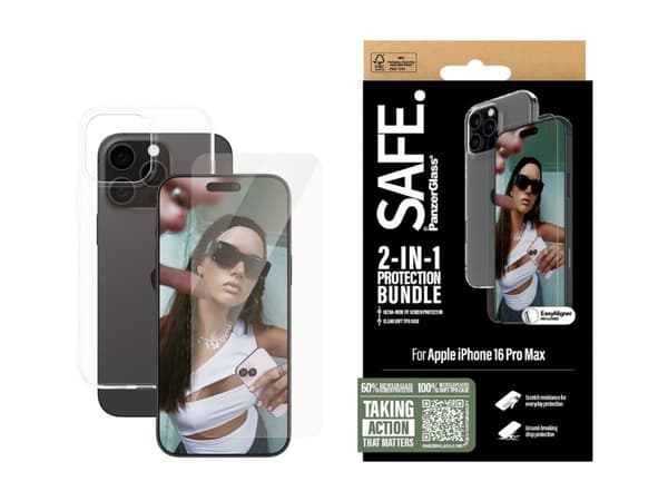SAFE. by PanzerGlass - 2-i-1-skyddspaket - baksidesskydd för mobiltelefon - termoplastisk polyuretan (TPU) - transparent - med skärmskyddare - för Ap