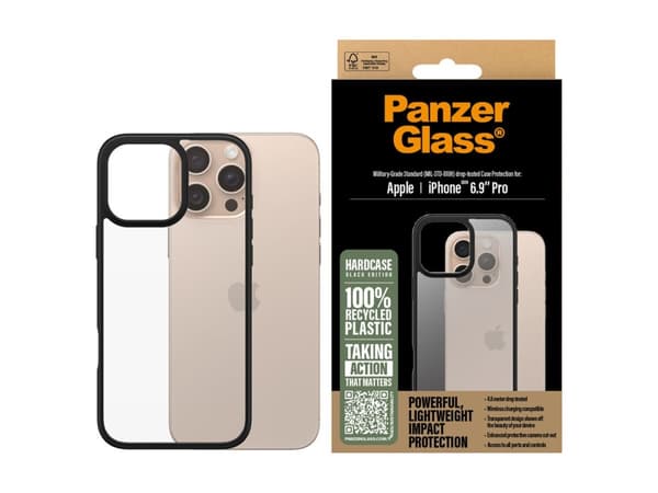 PanzerGlass ® HardCase Transparent w. Black Frame iPhone 16 Pro Max, Cover, Apple, Apple - iPhone 16 Pro Max, Transparent