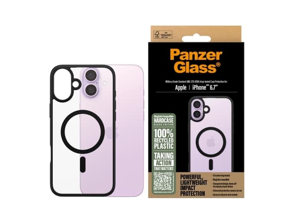 PanzerGlass HardCase - Baksidedeksel for mobiltelefon - MagSafe-samsvar - termoplast-polyuretan (TPU), polykarbonat - svart - for Apple iPhone 16 Plu