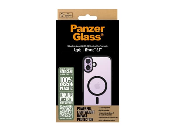 PanzerGlass HardCase - Baksidedeksel for mobiltelefon - MagSafe-samsvar - termoplast-polyuretan (TPU), polykarbonat - svart - for Apple iPhone 16 Plu