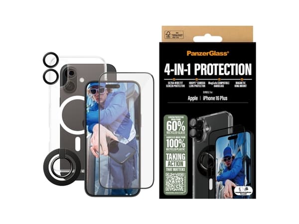PanzerGlass ® 4-in-1 Protection Pack iPhone 16 Plus, Apple, Apple - iPhone 16 Plus, kuivakäyttö, naarmuuntumaton, iskunkestävä, läpinäkyvä, 1 kpl