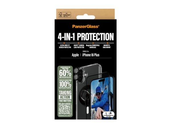 PanzerGlass ® 4-in-1 Protection Pack iPhone 16 Plus, Apple, Apple - iPhone 16 Plus, kuivakäyttö, naarmuuntumaton, iskunkestävä, läpinäkyvä, 1 kpl