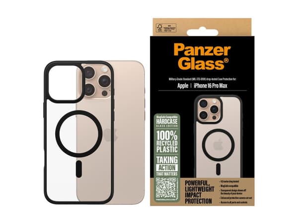 PanzerGlass HardCase - Baksidedeksel for mobiltelefon - MagSafe-samsvar - termoplast-polyuretan (TPU), polykarbonat - svart - for Apple iPhone 16 Pro