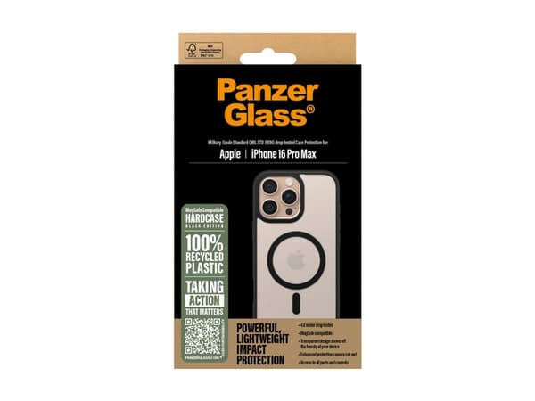 PanzerGlass HardCase - Baksidedeksel for mobiltelefon - MagSafe-samsvar - termoplast-polyuretan (TPU), polykarbonat - svart - for Apple iPhone 16 Pro