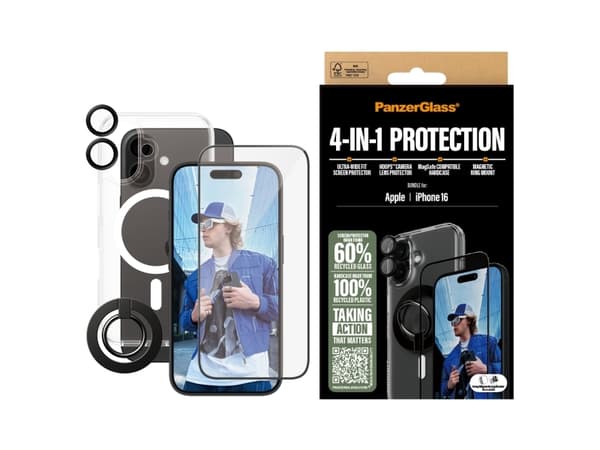 PanzerGlass - 4-in-1 Pack - baksidesskydd för mobiltelefon - ultrabred storlek med EasyAligner - MagSafe-kompatibilitet - återvunnen plast - med Skär