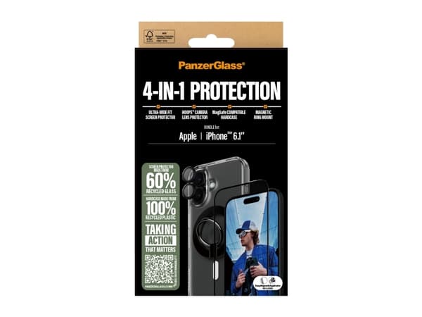 PanzerGlass - 4-in-1 Pack - baksidesskydd för mobiltelefon - ultrabred storlek med EasyAligner - MagSafe-kompatibilitet - återvunnen plast - med Skär