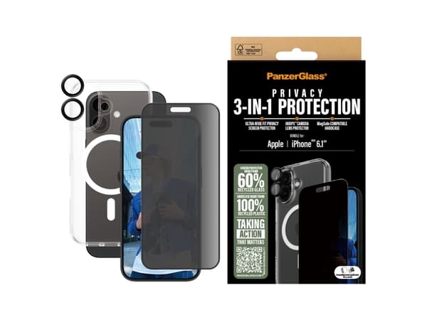 PanzerGlass - 3-in-1 privacy protection pack - beskyttelsesboks baksidedeksel for mobiltelefon - MagSafe-samsvar - polykarbonat (PC), termoplast-poly