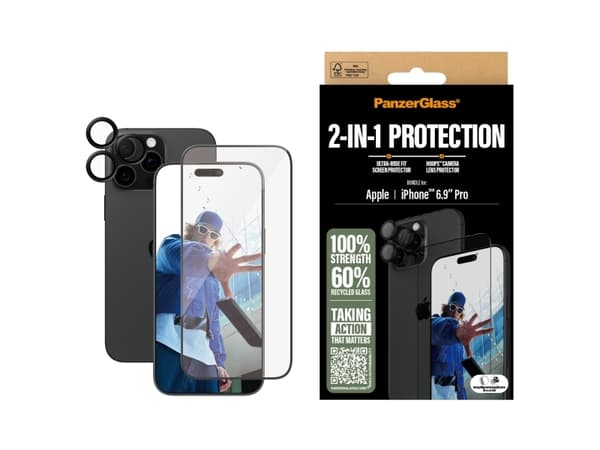 PanzerGlass - 2-i-1 beskyttelse - skjerm- / linsebeskytterkit for mobiltelefon - glass - rammefarge svart - for Apple iPhone 16 Pro Max