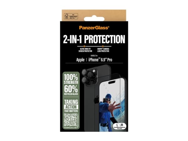 PanzerGlass - 2-i-1 beskyttelse - skjerm- / linsebeskytterkit for mobiltelefon - glass - rammefarge svart - for Apple iPhone 16 Pro Max