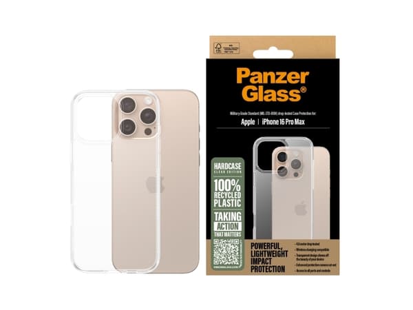PanzerGlass HardCase - Baksidesskydd för mobiltelefon - termoplastisk polyuretan (TPU), polykarbonat - transparent - för Apple iPhone 16 Pro Max