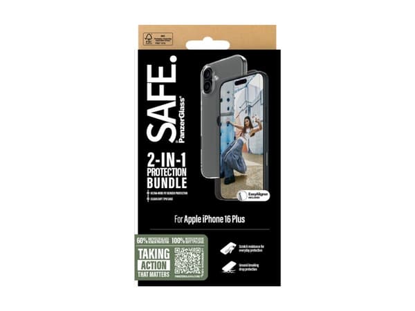 SAFE. by PanzerGlass - 2-in-1 Protection - matkapuhelimen takakuori - termoplastinen polyuretaani (TPU) - läpinäkyvä - näytönsuojalla - Apple iPhone