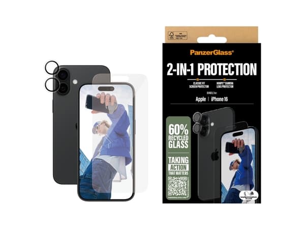 PanzerGlass - 2-in-1 Protection - matkapuhelimen näytön/objektiivin suojapakkaus - lasi - Apple iPhone 16:lle