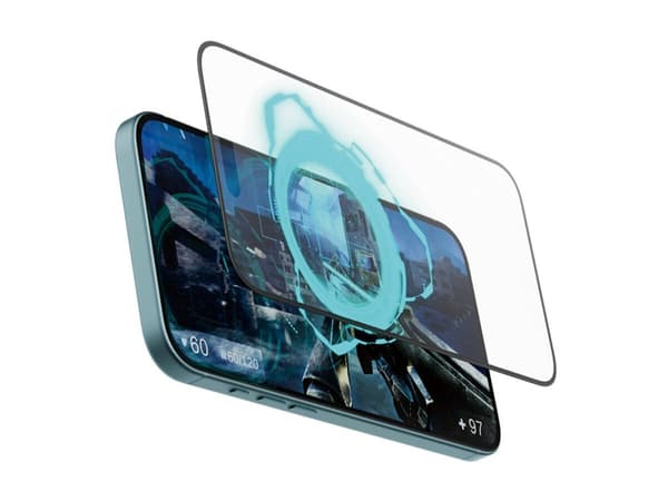 PanzerGlass Gaming - Skjermbeskyttelse for mobiltelefon - ultrabred passform - glass - rammefarge svart - for Apple iPhone 15 Plus, 16 Plus
