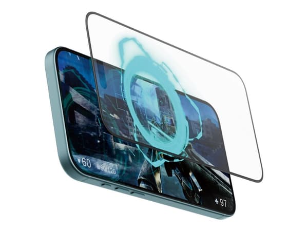 PanzerGlass Gaming - Skjermbeskyttelse for mobiltelefon - ultrabred passform - glass - rammefarge svart - for Apple iPhone 15 Plus, 16 Plus