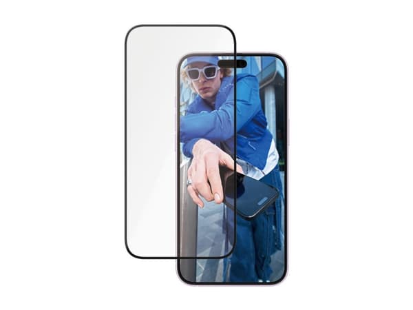 PanzerGlass - Skjermbeskyttelse for mobiltelefon - ultrabred passform - glass - rammefarge svart - for Apple iPhone 15 Plus, 16 Plus