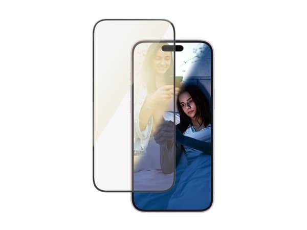 PanzerGlass Eyecare - Skjermbeskyttelse for mobiltelefon - ultrabred passform - glass - rammefarge svart - for Apple iPhone 15 Plus, 16 Plus
