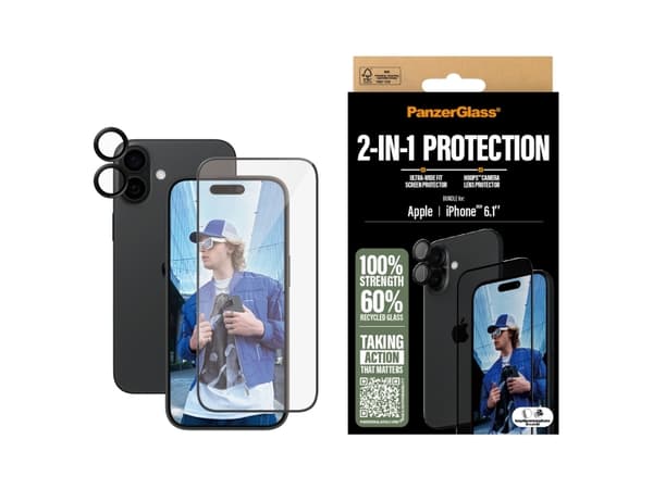 PanzerGlass - 2-in-1 Protection - matkapuhelimen näytön/objektiivin suojapakkaus - lasi - kehyksen väri musta - Apple iPhone 16:lle
