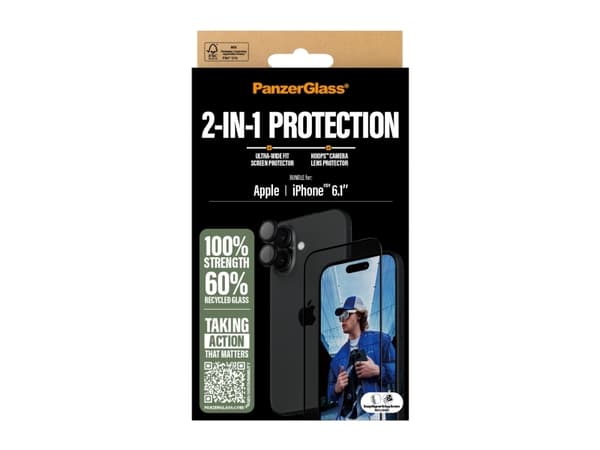 PanzerGlass - 2-in-1 Protection - matkapuhelimen näytön/objektiivin suojapakkaus - lasi - kehyksen väri musta - Apple iPhone 16:lle